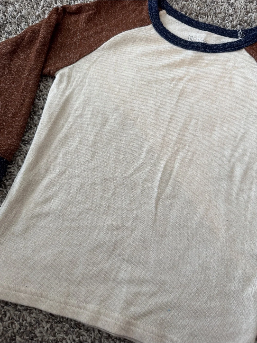 The Children's Place Cream Body Brown Raglan Long Sleeve Tee with Navy Trim
